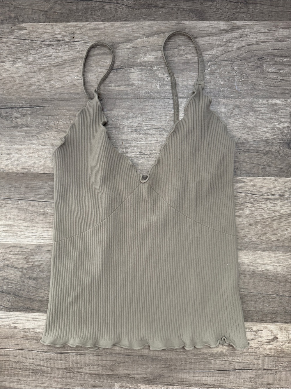 Intimately Yours by Free People Ribbed Scallop Edge Cami in Olive
